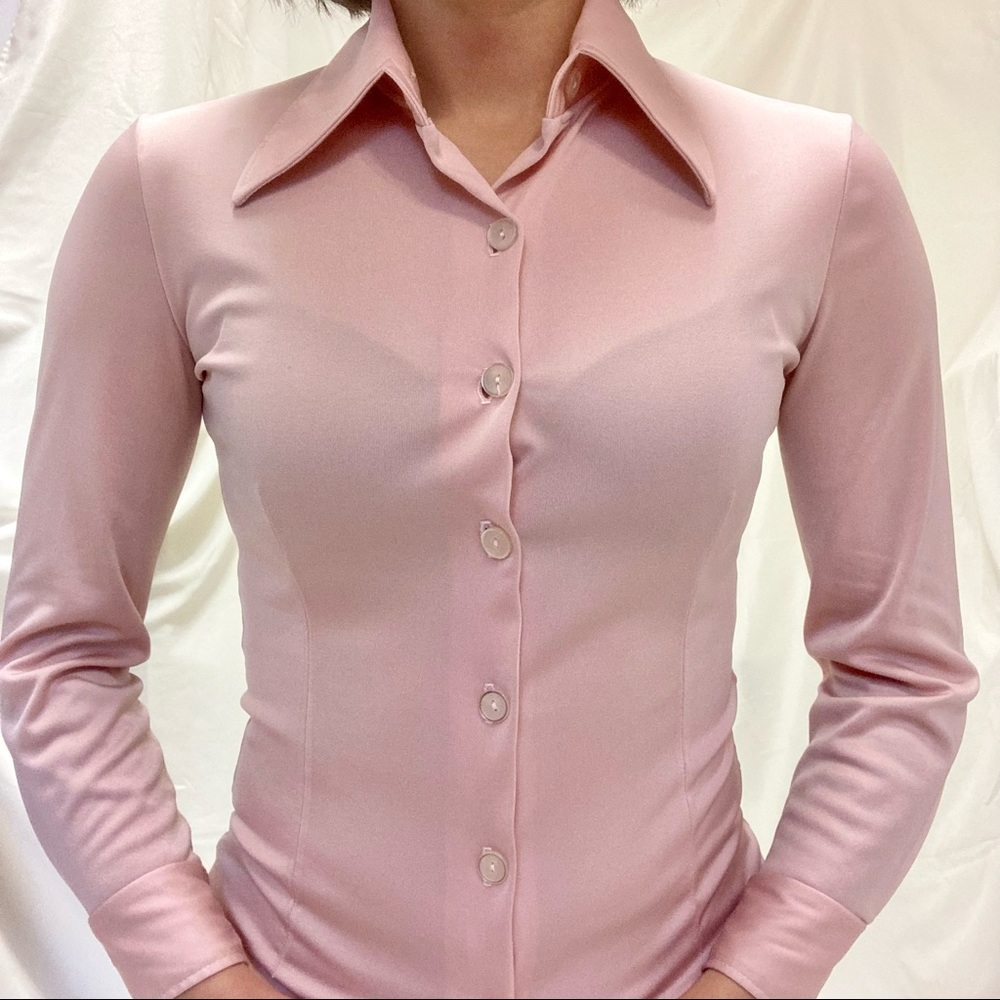 🧸Vintage Dagger Collar Pink 70s Blouse🧸